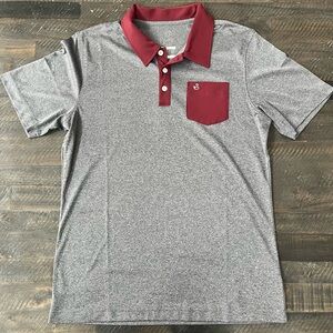 Swannies Shirt Mens Medium Grey Burgundy Performance Golf Polo Stretch
